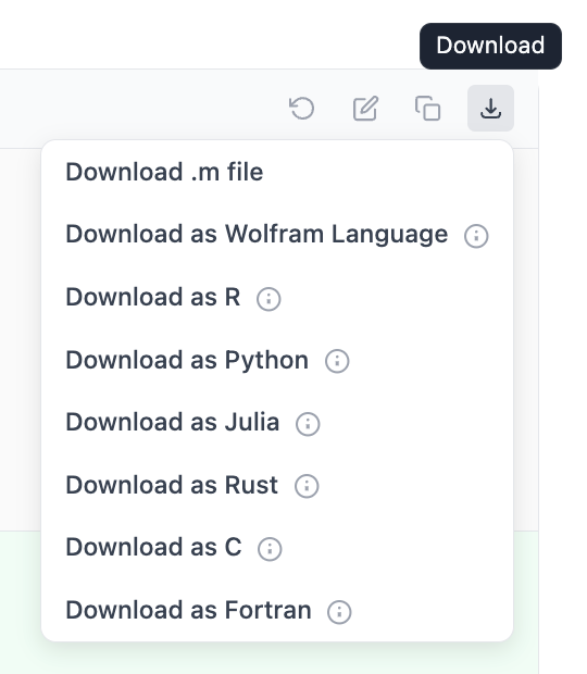 Download dropdown with code conversion options